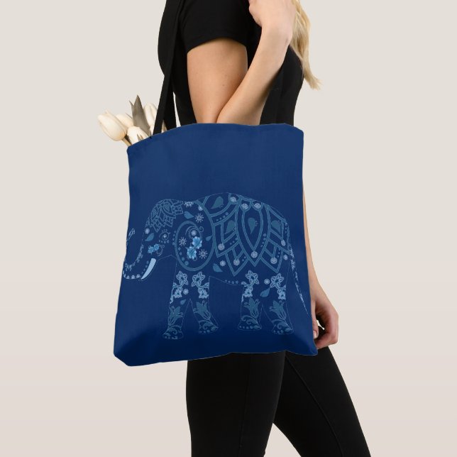 Bolso De Tela Ornate Patterned Blue Elephant (Detalle)