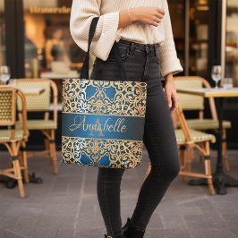 Bolso De Tela Ornate Vintage Shiny Gold Y Blue Jewled Personaliz