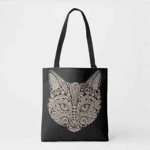 Bolso De Tela Oro Art Déco y gato negro de estilo egipcio