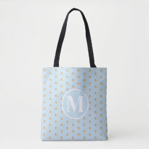 Bolso De Tela Oro de lunares azules suaves Monograma Blanco