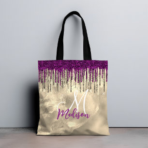 Bolso De Tela oro de moda, goteo de purpurina púrpura caliente m