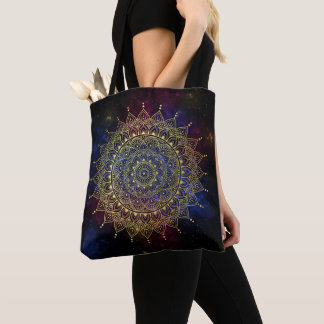 Bolso De Tela Oro elegante en nebulosa oscura Henna Mandala