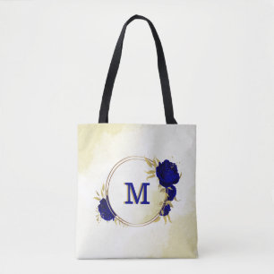 Bolso De Tela oro floral azul real