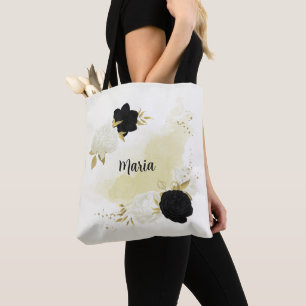 Bolso De Tela oro floral blanco y negro