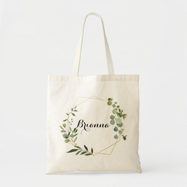Bolso De Tela Oro geométrico Tropical Green Bridesmaid Tote Bag (Frente)