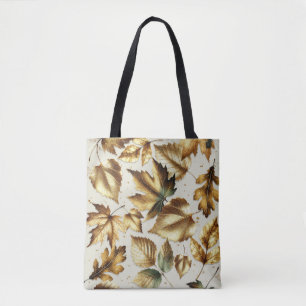 Bolso De Tela Oro Hojas de Bronce Almendra Beige Glam Otoño
