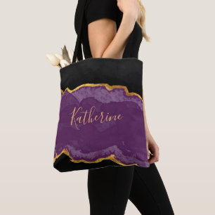 Bolso De Tela Oro morado oscuro con tu nombre