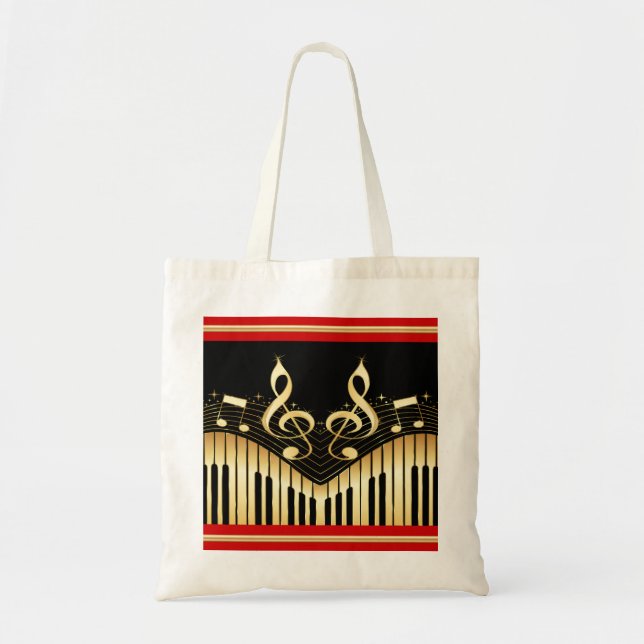 Bolso De Tela Oro Musical Moderno Y Teclado Negro (Frente)