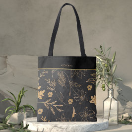Bolso De Tela Oro Negro Floral Elegante Moderno Con Estilo