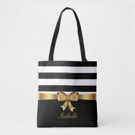 Bolso De Tela Oro personalizado, franjas negrita negras ELEGANTE