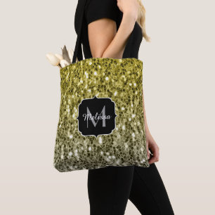 Bolso De Tela Oro plateado brillo oscuro purpurina sombrío Monog
