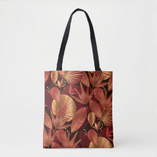 Bolso De Tela Oro Rojo, Patrón Geométrico Tropical.