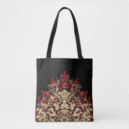 Bolso De Tela Oro Rojo y Damasco Negro