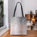 Bolso De Tela Oro Rosa - Monograma plateado Purpurina rosado Rub<br><div class="desc">Oro rosa rosa - Bolsa de libros monograma elegante de Purpurina metálico de acero inoxidable con chispa Rubor rosa y plateado. Esta Bolsa de Libros puede ser personalizada para incluir su nombre inicial y de pila y entregarse como regalo para Navidades, Dulce 16 Cumpleaños, Ducha de Novias o un Boda....</div>