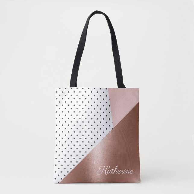 Bolso De Tela Oro Rosa y puntos (Anverso)