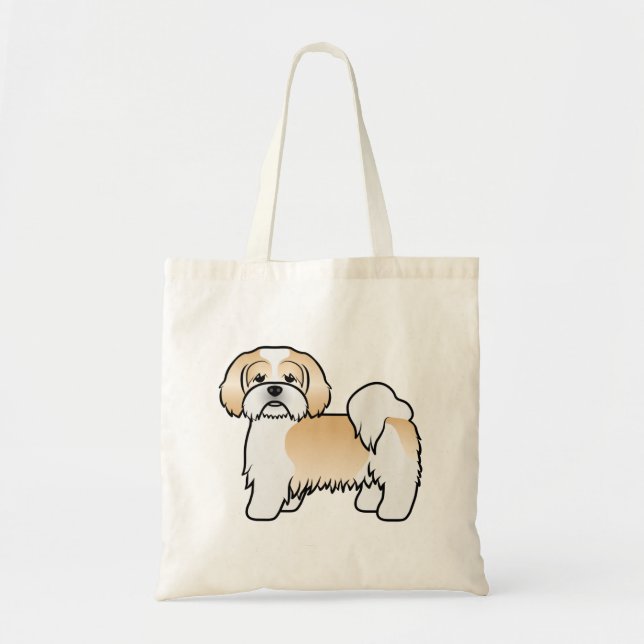 Bolso De Tela Oro Y Amarillo Blanco Lhasa Apso Cartog Dog (Frente)