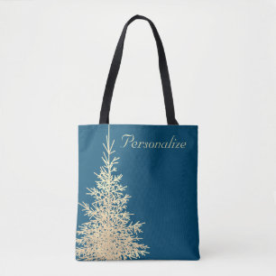 Bolso De Tela Oro y azul árbol evergreen elegante damasco de inv