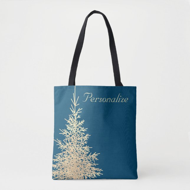 Bolso De Tela Oro y azul árbol evergreen elegante damasco de inv (Anverso)