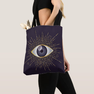 Bolso De Tela Oro y Mística Violeta Ojo Místico Nazar Mati