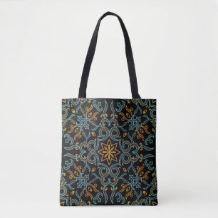 Bolso De Tela Oro y patrón azul inmaculados con arte o