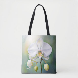Bolso De Tela Orquídea blanca de color de agua con Petelitos Del