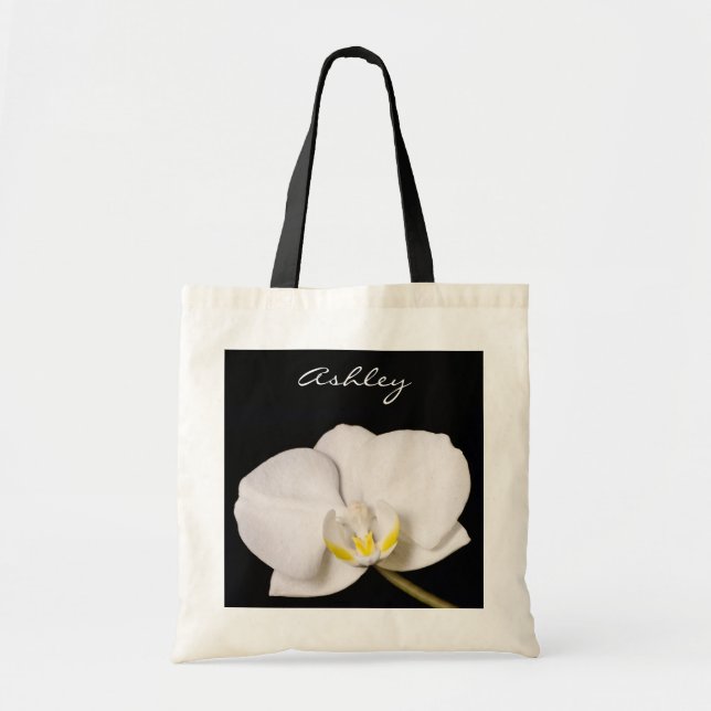 Bolso De Tela Orquídea blanca en negro (Frente)