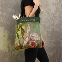 Bolso De Tela Orquídea Cattelya Brasileña Rosa con nombre Monogr