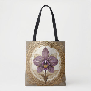 Bolso De Tela Orquídea elegante en marco dorado intrincado