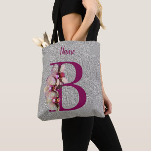 Bolso De Tela Orquídea Monograma Inicial B Elegante Personalizad