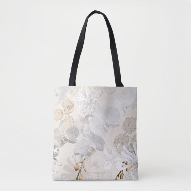 Bolso De Tela orquídeas blancas en una crema clara (Anverso)