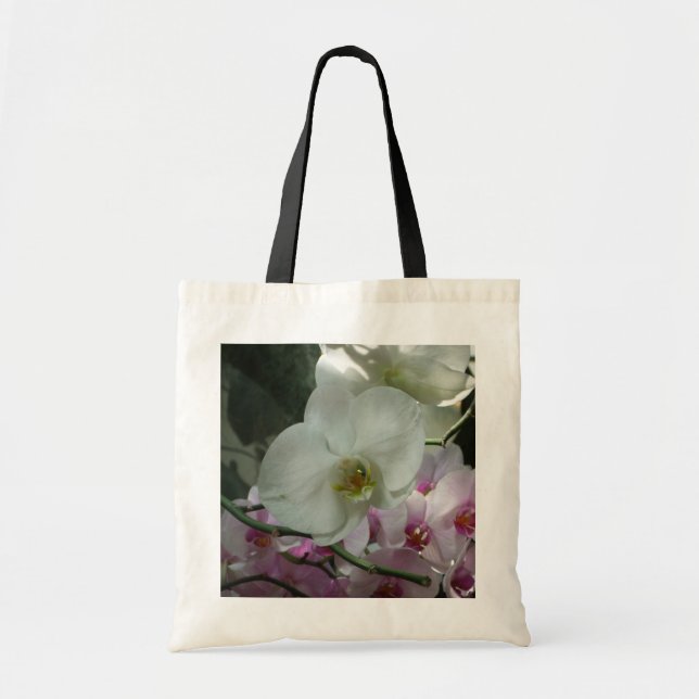 Bolso De Tela Orquídeas blancas y moradas (Frente)