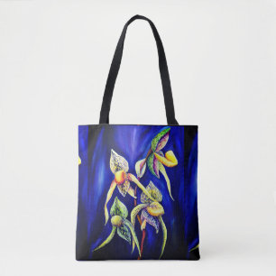 Bolso De Tela Orquídeas Exóticas Tropicales Azules