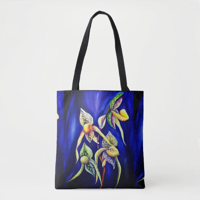 Bolso De Tela Orquídeas Exóticas Tropicales Azules (Anverso)