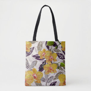 Bolso De Tela orquídeas naranjas amarillas.
