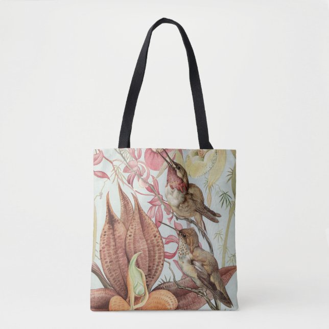 Bolso De Tela Orquídeas tropicales, flores y colibríes (Anverso)