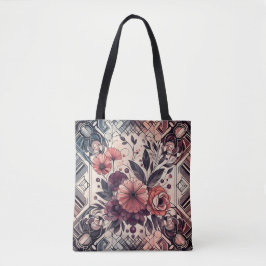 Bolso De Tela Oscuro Romance Borgoña Art Deco Verano Floral
