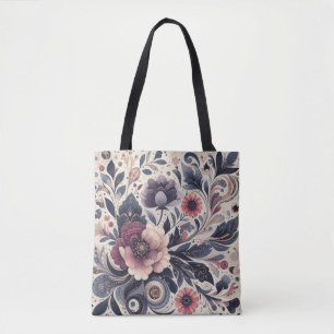 Bolso De Tela Oscuro Romance Borgoña Art Deco Verano Floral