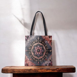 Bolso De Tela Oscuro Romance Borgoña Art Deco Verano Floral