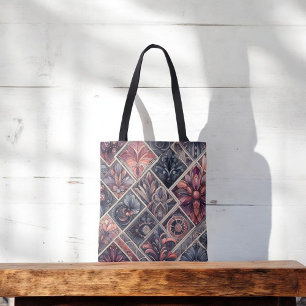Bolso De Tela Oscuro Romance Borgoña Art Deco Verano Floral
