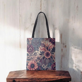 Bolso De Tela Oscuro Romance Borgoña Art Deco Verano Floral