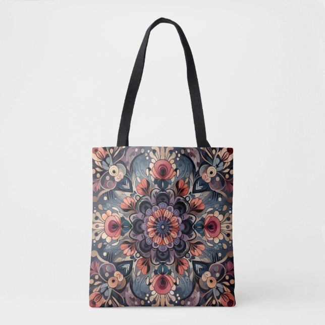 Bolso De Tela Oscuro Romance Borgoña Art Deco Verano Floral (Anverso)