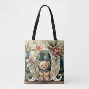 Bolso De Tela Osito de peluche floral letra O