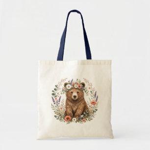 Bolso De Tela Oso Botánico Floral del Bosque Arte