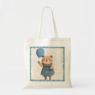 Bolso De Tela Oso chica con vestido azul y globo
