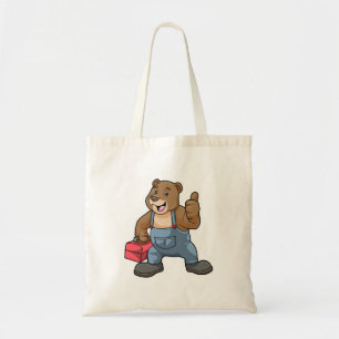 Bolso De Tela Oso como artesano con caja de herramientas
