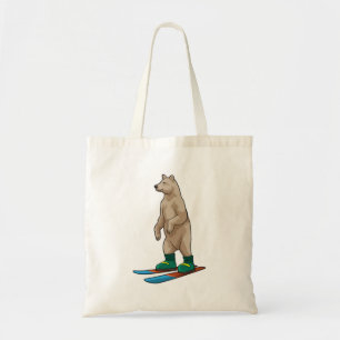 Bolso De Tela Oso como esquiador con esquí