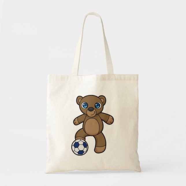 Bolso De Tela Oso como jugador de fútbol con pelota de fútbol (Frente)