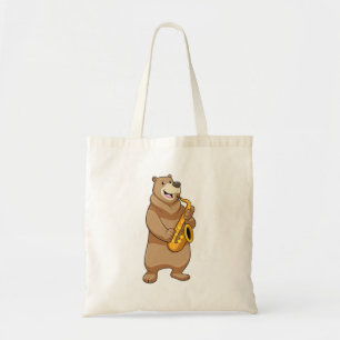 Bolso De Tela Oso como músico con saxofón