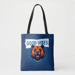 Bolso De Tela Oso con colores vibrantes y texto de buenas vibras