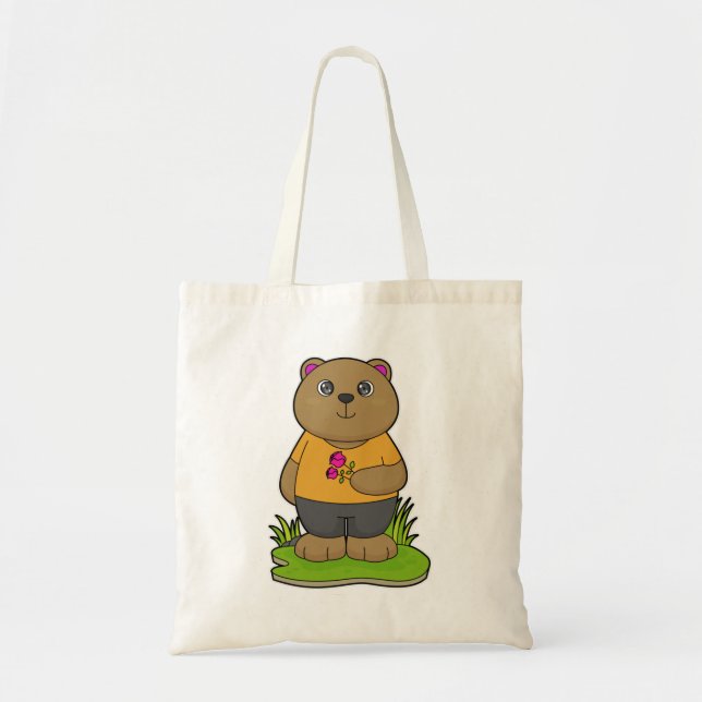 Bolso De Tela Oso con flores (Frente)